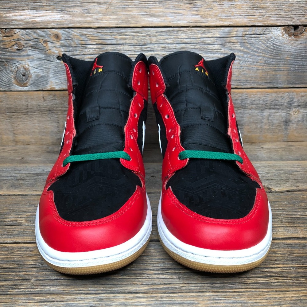 Size 11.5- Air Jordan 1 SE Mid Christmas Black Fire Red Malachite Used With Box - Picture 2 of 10